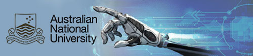 Australian National University logo and a robotic arm