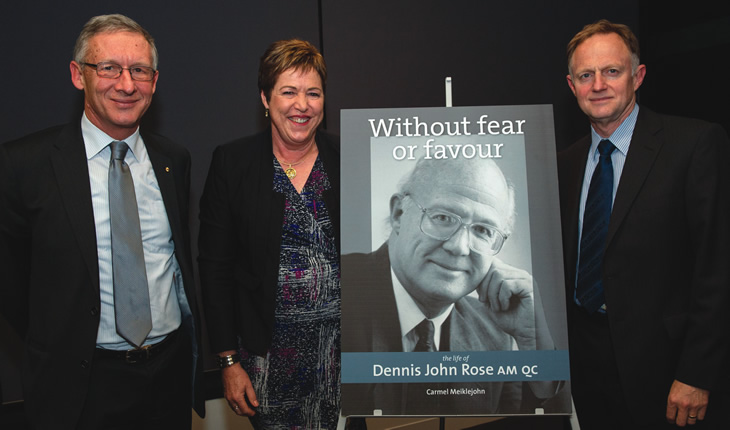 Ian Govey AM, author Carmel Meiklejohn and Justice Gageler at the launch of Without fear or favour