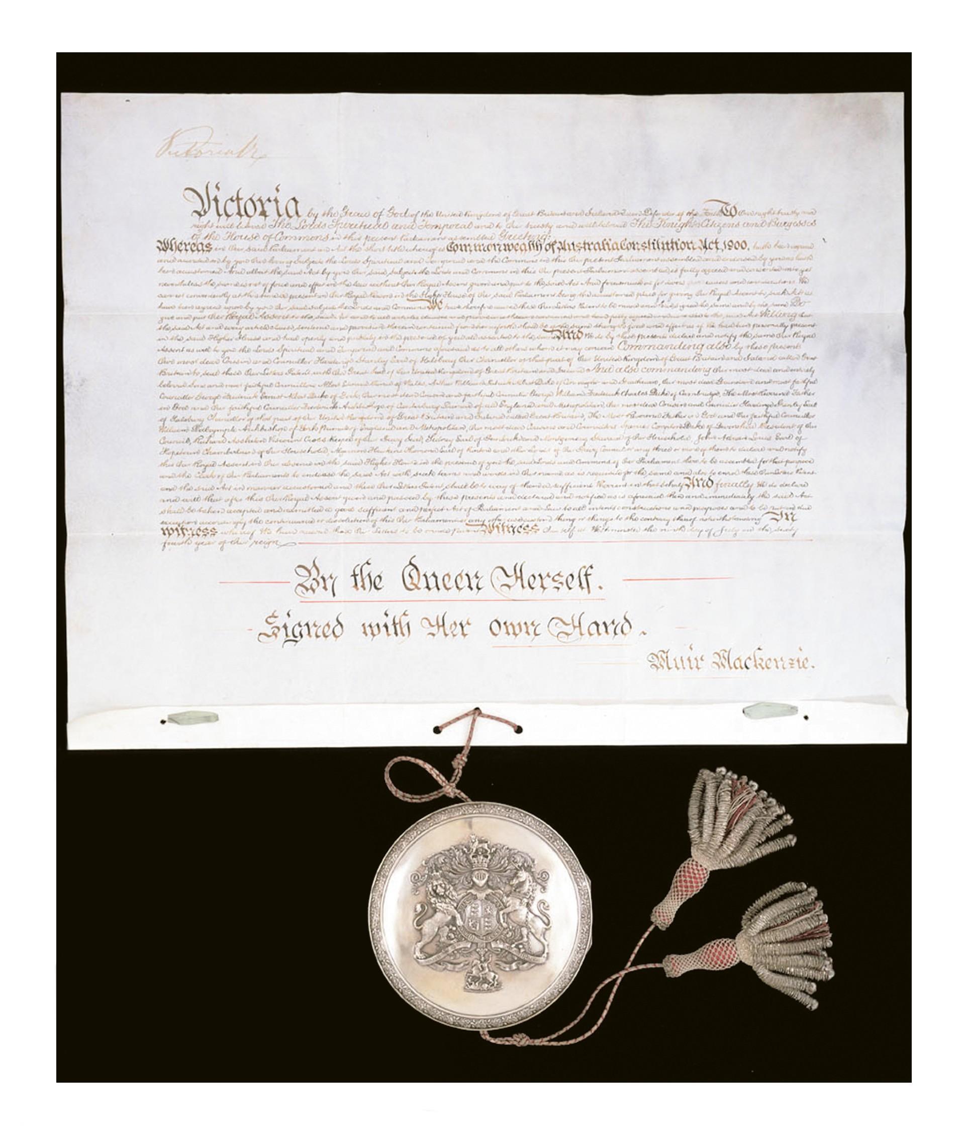 Queen Victoria’s Commission empowering the Lords Commissioners to declare the royal assent to the Bill creating the Commonwealth of Australia, 9th July 1900.