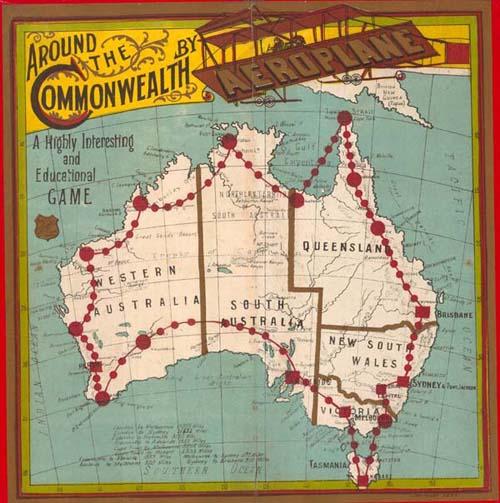 Around the Commonwealth by aeroplane, board game, about 1910.