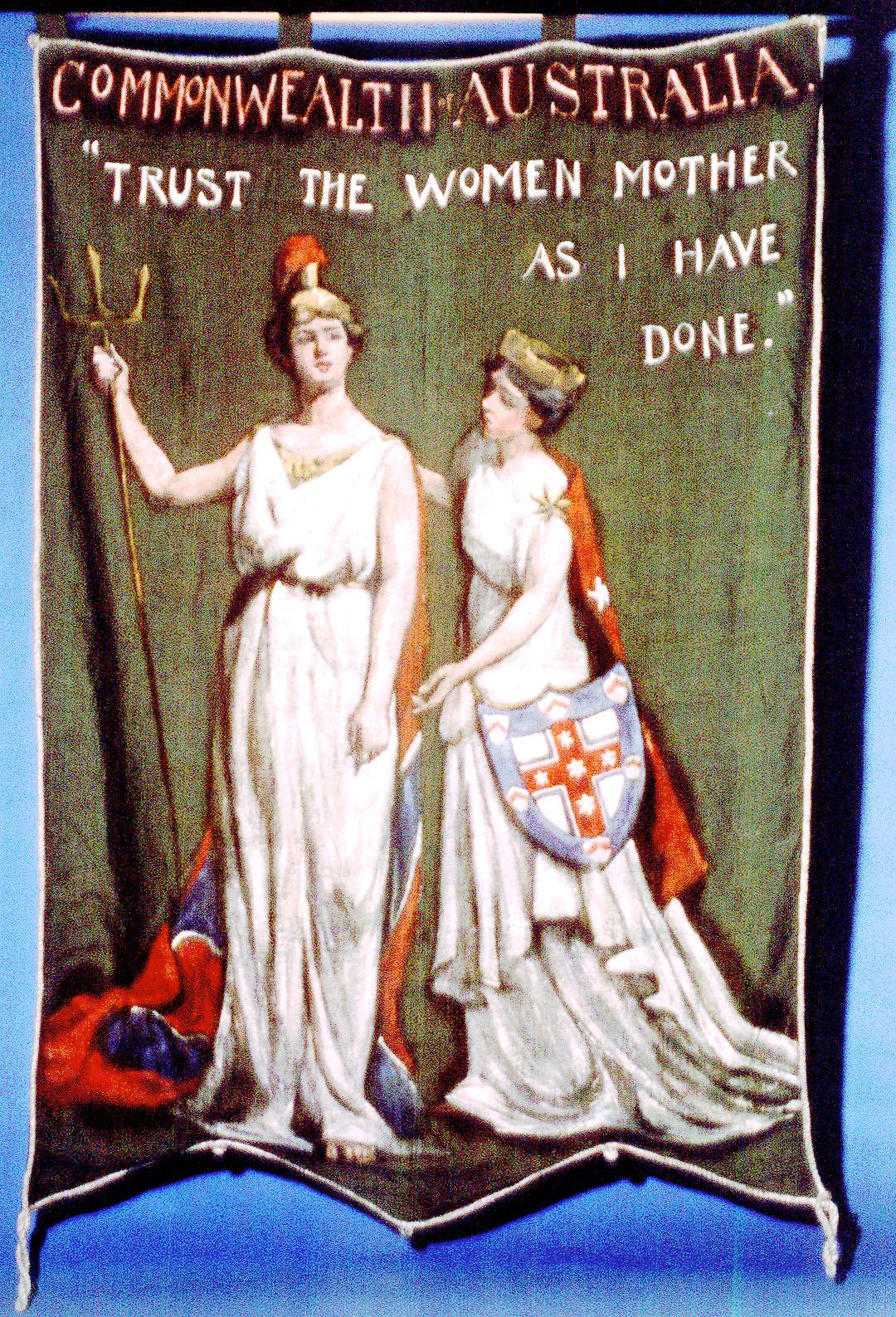 The Australian Women’s Suffrage Banner. The Australian Women’s Suffrage Banner was designed and painted by Australian artist Dora Meeson to be carried in a Women’s Suffrage March on 13 June 1908 in London. The march was organised by the National Union of Women’s Suffrage Societies. Ten thousand people took part and walked from the Embankment to the Albert Hall, where speakers addressed a meeting.